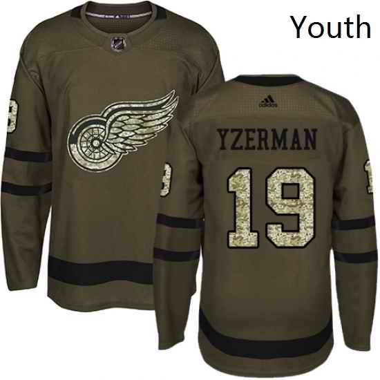 Youth Adidas Detroit Red Wings 19 Steve Yzerman Authentic Green Salute to Service NHL Jersey